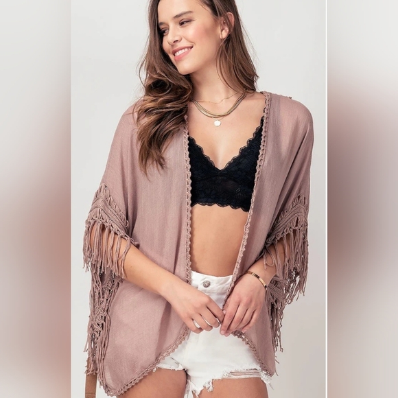 Do Everything In Love Lightweight Crochet Tassel Tan Cardigan - Picture 8 of 15